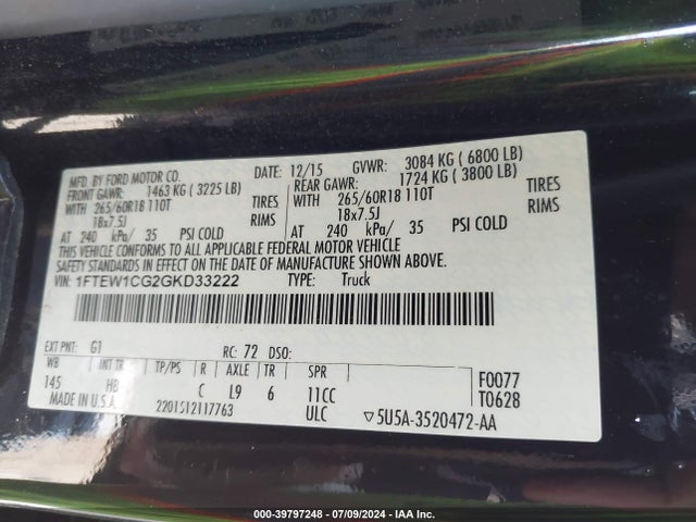 Ford F-150 Lariat 2016 1FTEW1CG2GKD33222 Image 9