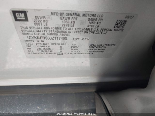 1GYKNERS3JZ117493 Cadillac Xt5 Premium Luxury