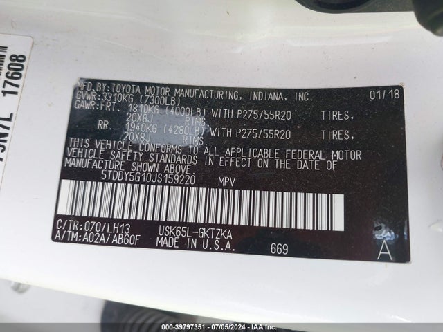 Toyota Sequoia Platinum 2018 5TDDY5G10JS159220 Image 9