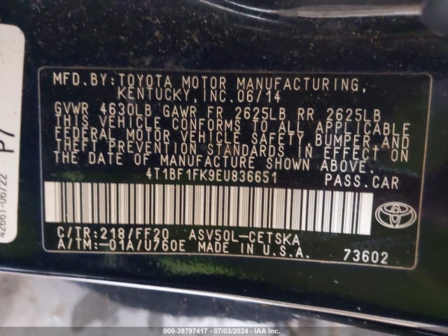 Toyota CAMRY SE 2014 4T1BF1FK9EU836651 Image 9