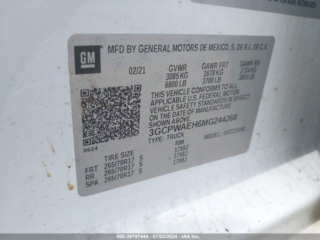 3GCPWAEH6MG244268 Chevrolet Silverado 1500 2wd  Standard Bed Wt