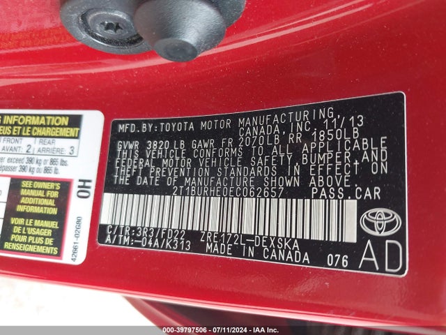Toyota Corolla S Plus 2014 2T1BURHE0EC062657 Image 9