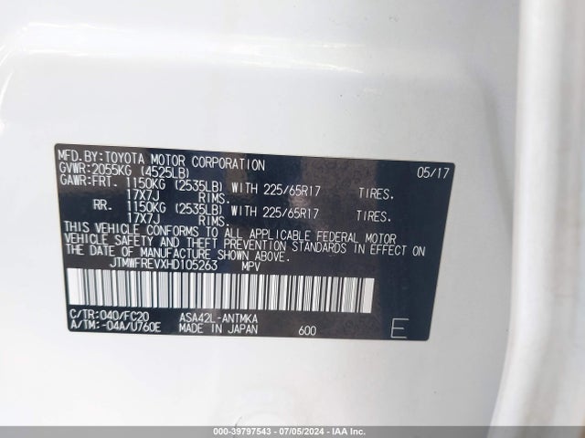 Toyota Rav4 Xle 2017 JTMWFREVXHD105263 Image 9