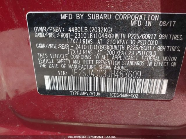 JF2SJADC3JH463609 Subaru Forester 2.5i Premium