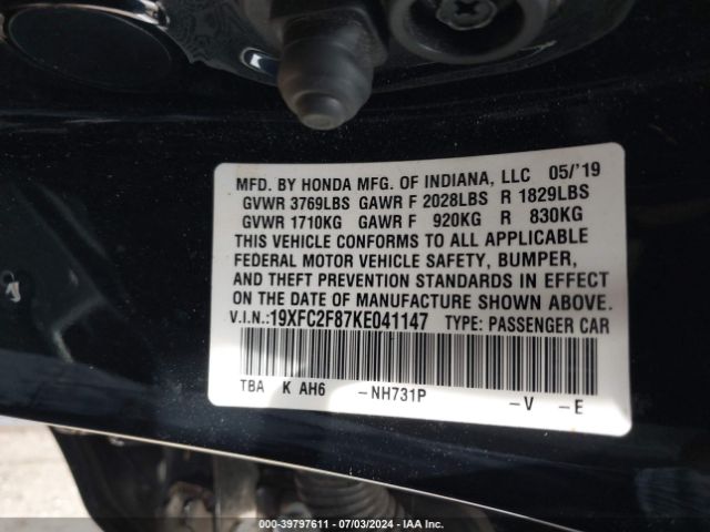 19XFC2F87KE041147 Honda Civic Sport