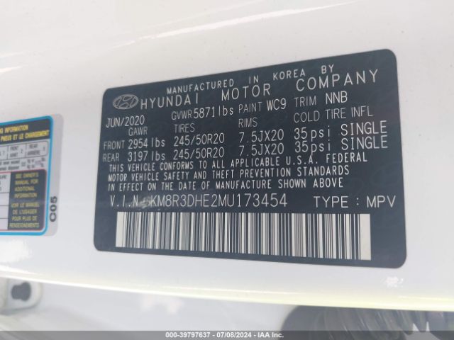 KM8R3DHE2MU173454 Hyundai Palisade Sel