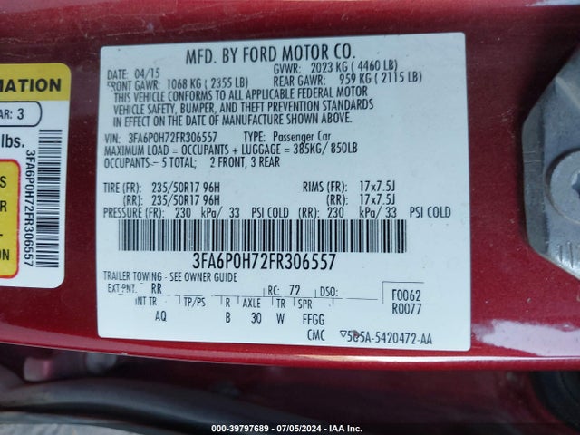 3FA6P0H72FR306557 Ford FUSION SE
