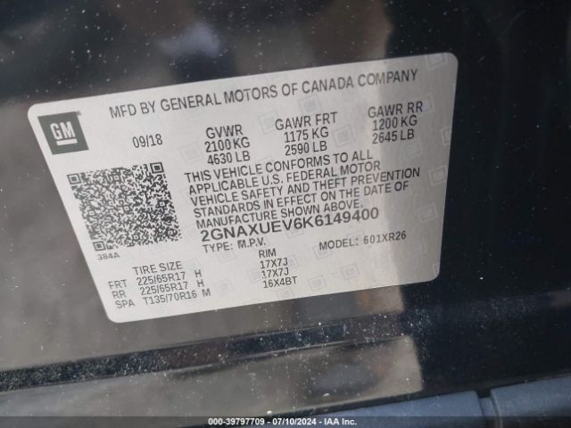 2GNAXUEV6K6149400 Chevrolet EQUINOX LT