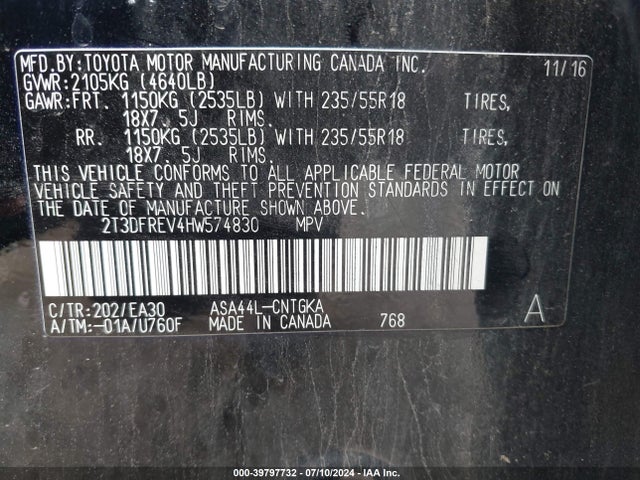 Toyota Rav4 Limited 2017 2T3DFREV4HW574830 Image 9