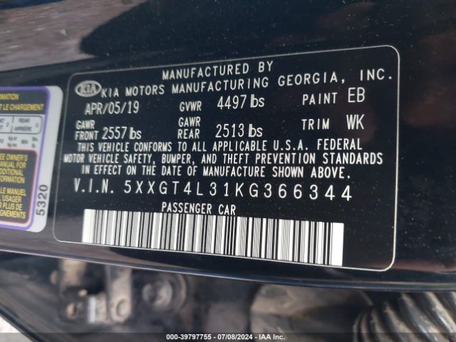 5XXGT4L31KG366344 KIA Optima S