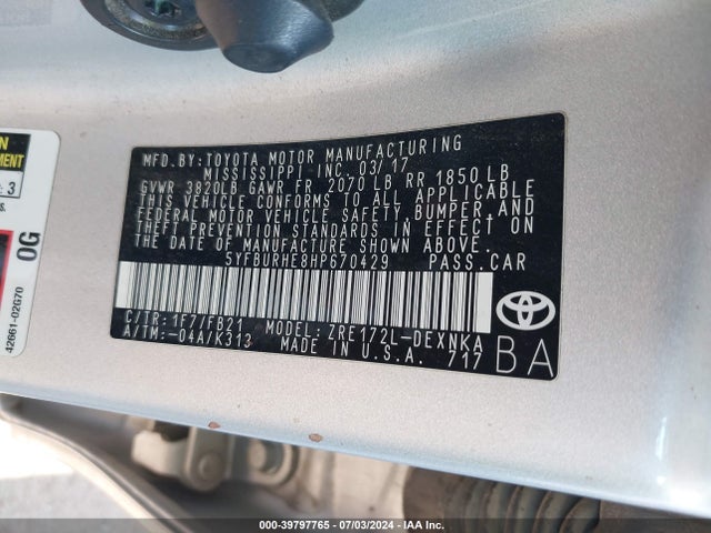 Toyota COROLLA LE 2017 5YFBURHE8HP670429 Image 9