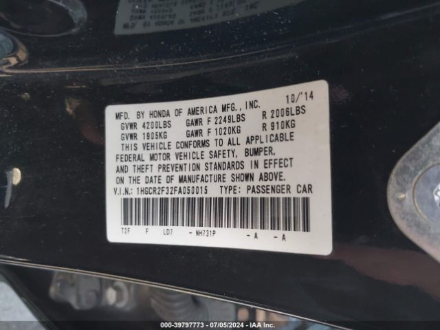 1HGCR2F32FA050015 Honda ACCORD LX