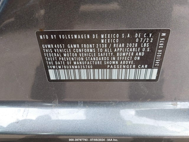 3VWCM7BUXNM025760 Volkswagen Jetta 1.5t S