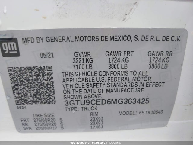 GMC Sierra 1500 4wd  Short Box Elevation 2021 3GTU9CED6MG363425 Image 9