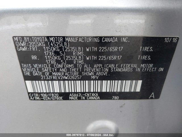 Toyota RAV4 LE 2017 2T3ZFREV2HW326257 Image 9