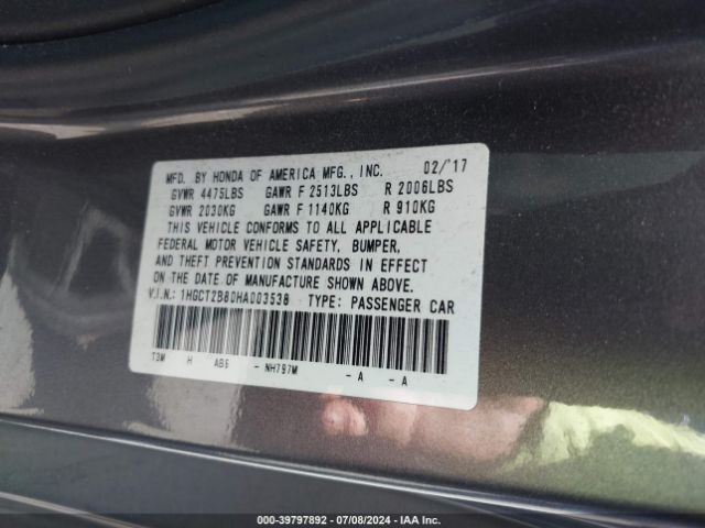 1HGCT2B80HA003538 Honda Accord Ex-l V6
