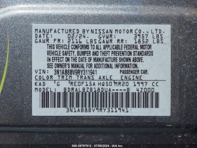 3N1AB8BV9RY311941 Nissan Sentra S Xtronic Cvt