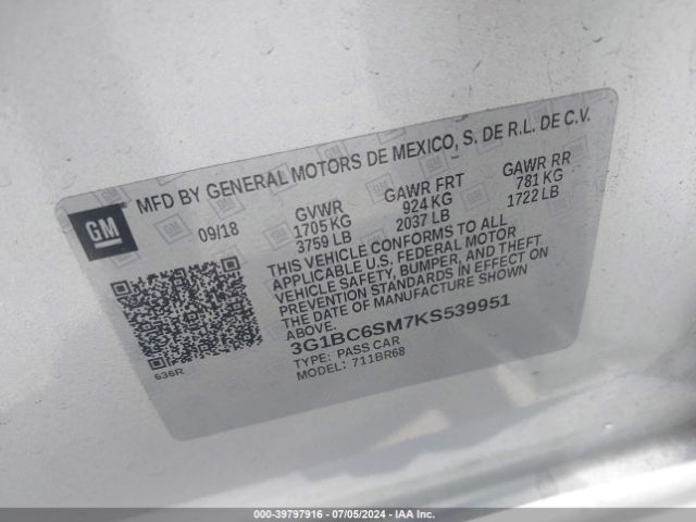 3G1BC6SM7KS539951 Chevrolet CRUZE LS