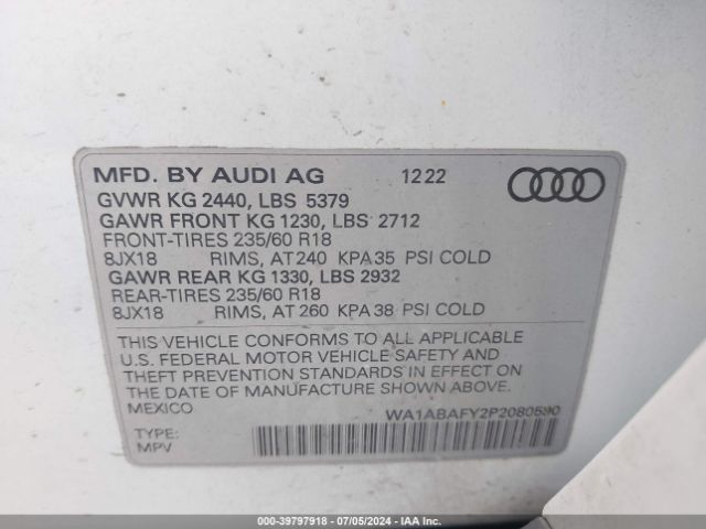 WA1ABAFY2P2080590 Audi Q5 Premium 40 Tfsi Quattro S Tronic