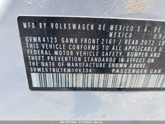 3VWE57BU7KM106734 Volkswagen Jetta 1.4t Sel