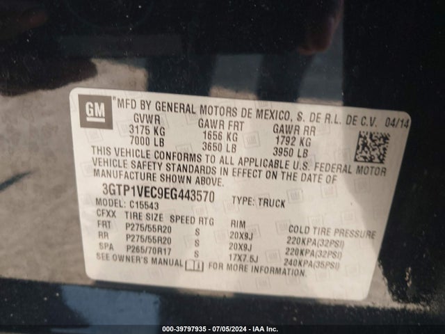GMC Sierra 1500 Slt 2014 3GTP1VEC9EG443570 Image 9
