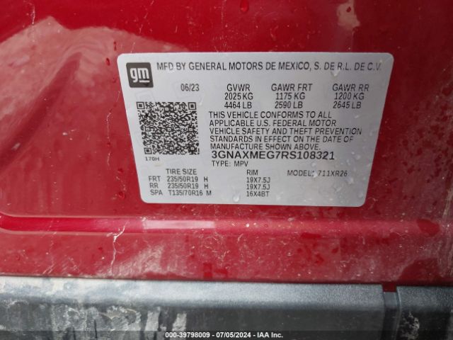 3GNAXMEG7RS108321 Chevrolet Equinox Fwd Rs