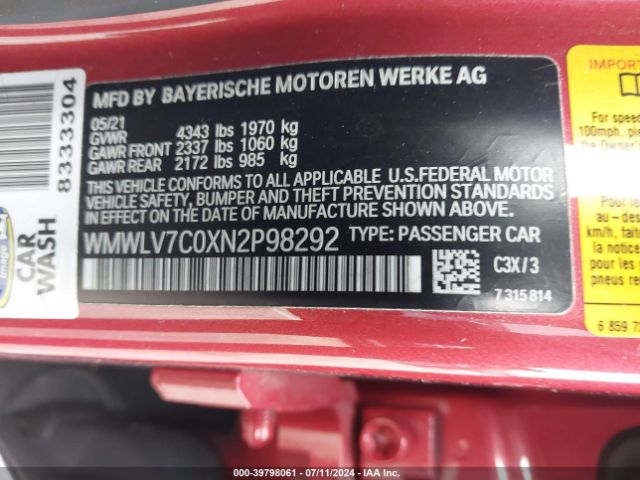 WMWLV7C0XN2P98292 Mini Clubman Cooper S