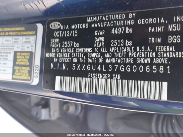 5XXGU4L37GG006581 KIA OPTIMA EX