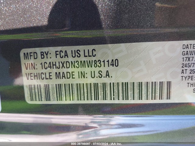 1C4HJXDN3MW831140 Jeep Wrangler Unlimited Sport S 4x4
