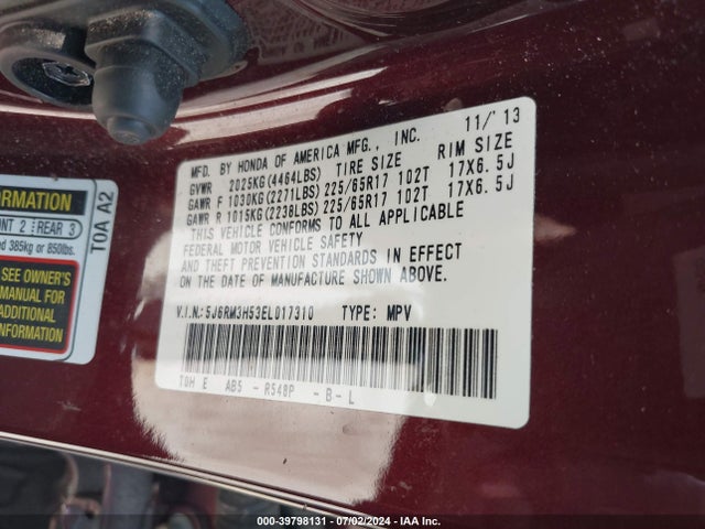 Honda CR-V EX 2014 5J6RM3H53EL017310 Image 9