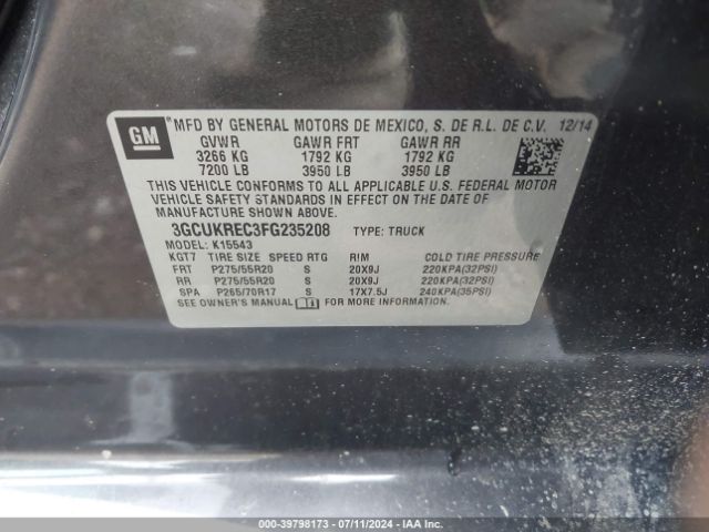 3GCUKREC3FG235208 Chevrolet Silverado 1500 1lt