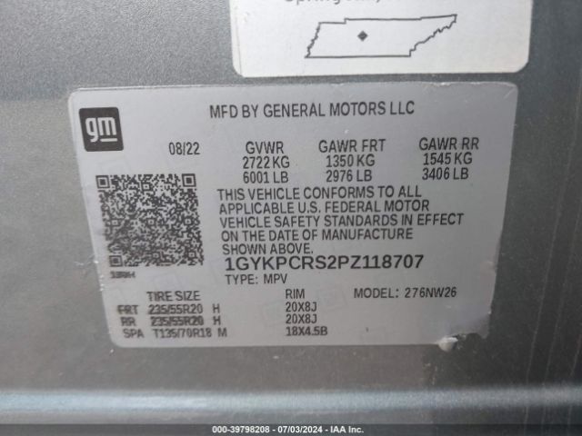 1GYKPCRS2PZ118707 Cadillac Xt6 Fwd Premium Luxury