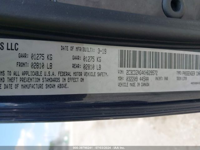 2C3CDZAG4KH629572 Dodge Challenger Sxt