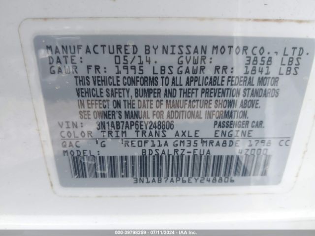 3N1AB7AP6EY248806 Nissan SENTRA SR