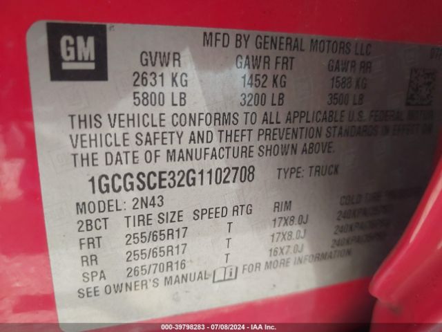 1GCGSCE32G1102708 Chevrolet Colorado Lt