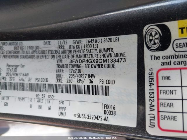 3FADP4GX9GM133473 Ford FIESTA ST