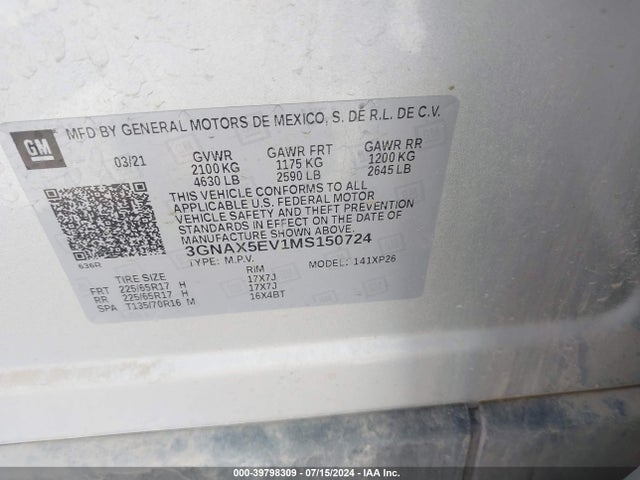 Chevrolet Equinox Awd 1fl 2021 3GNAX5EV1MS150724 Image 9
