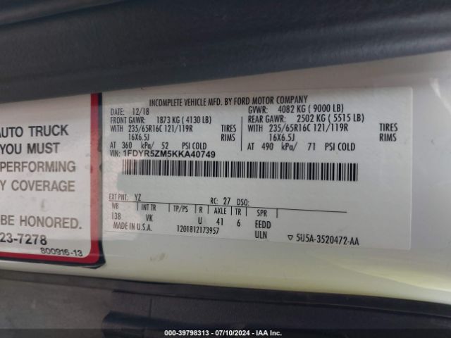 1FDYR5ZM5KKA40749 Ford Transit-250 Cab