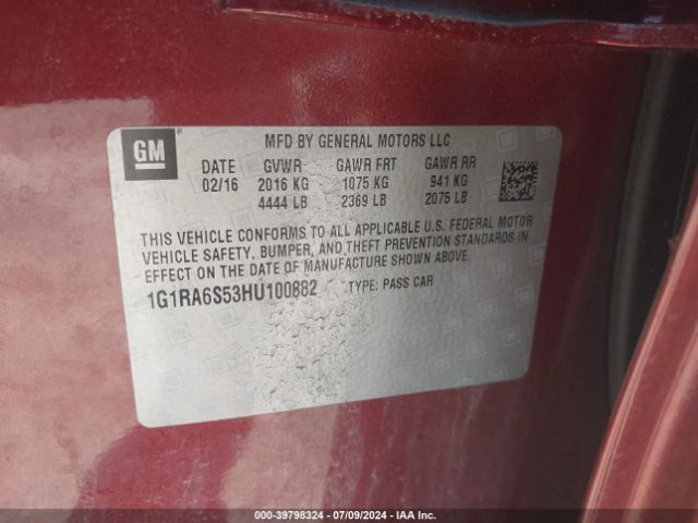 1G1RA6S53HU100882 Chevrolet VOLT LT