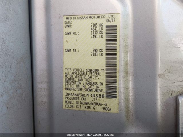 1N4AA6AP3HC434588 Nissan Maxima 3.5 Platinum