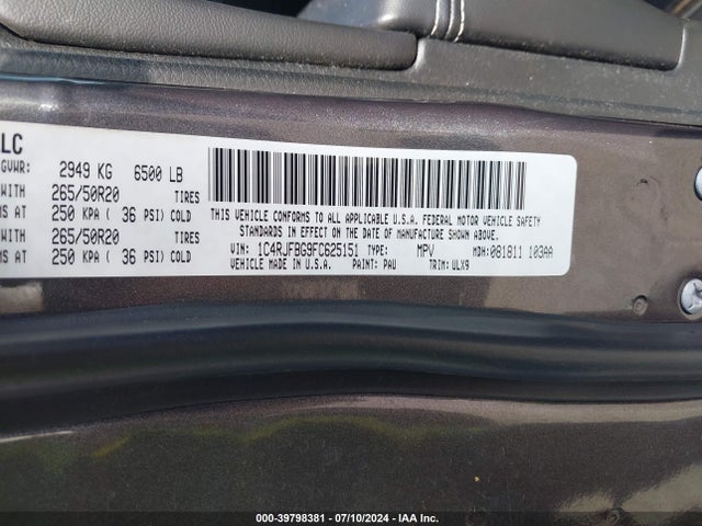 1C4RJFBG9FC625151 Jeep Grand Cherokee Limited