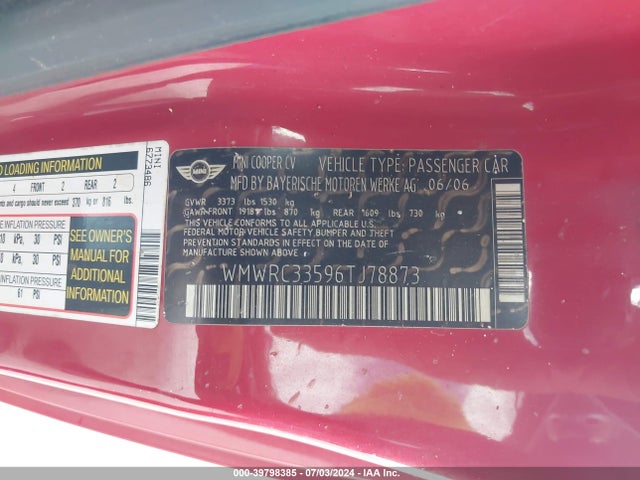 2006 MINI COOPER WMWRC33596TJ78873 Photo 8