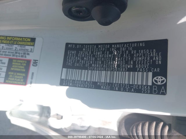 Toyota Corolla S Premium 2016 5YFBURHEXGP561887 Image 9