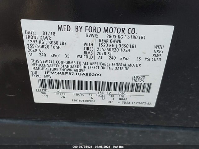 Ford Explorer Limited 2018 1FM5K8F87JGA89209 Image 9