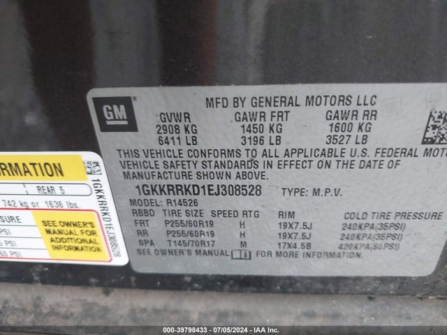 1GKKRRKD1EJ308528 GMC Acadia Slt-1