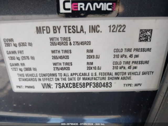 7SAXCBE58PF380483 Tesla Model X Dual Motor All-wheel Drive/standard Range