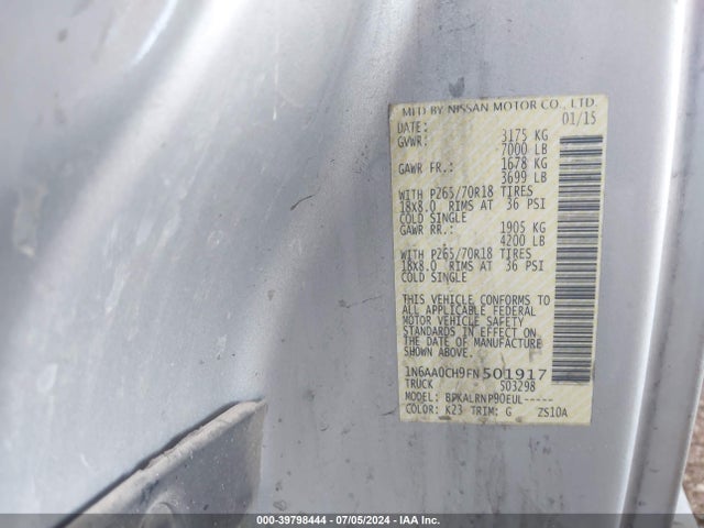 Nissan TITAN S 2015 1N6AA0CH9FN501917 Image 9