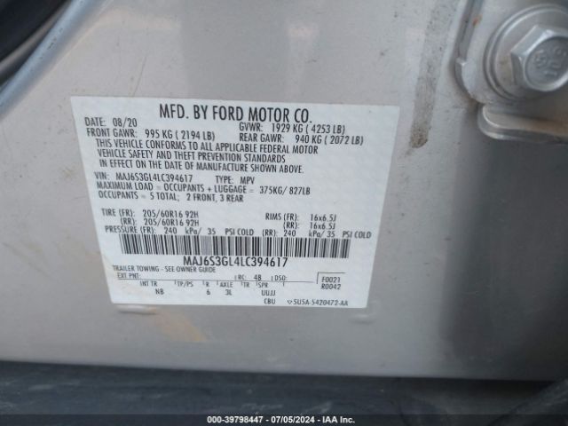 MAJ6S3GL4LC394617 Ford Ecosport Se