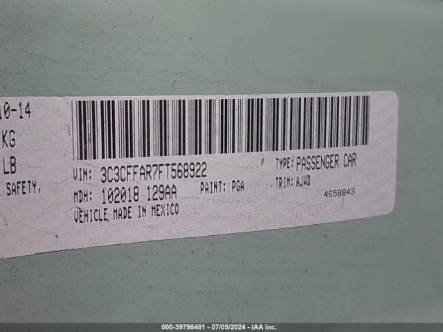 3C3CFFAR7FT568922 Fiat 500 POP