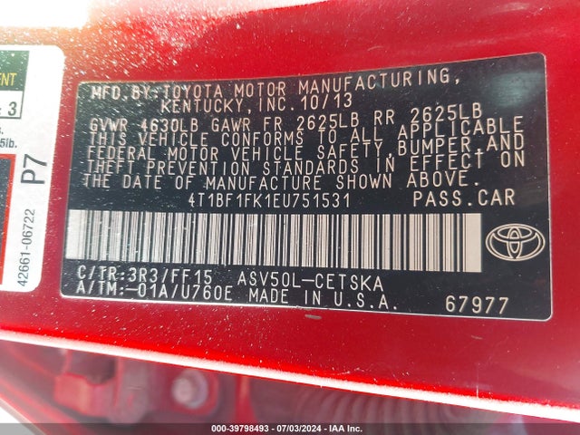 Toyota CAMRY SE 2014 4T1BF1FK1EU751531 Image 9
